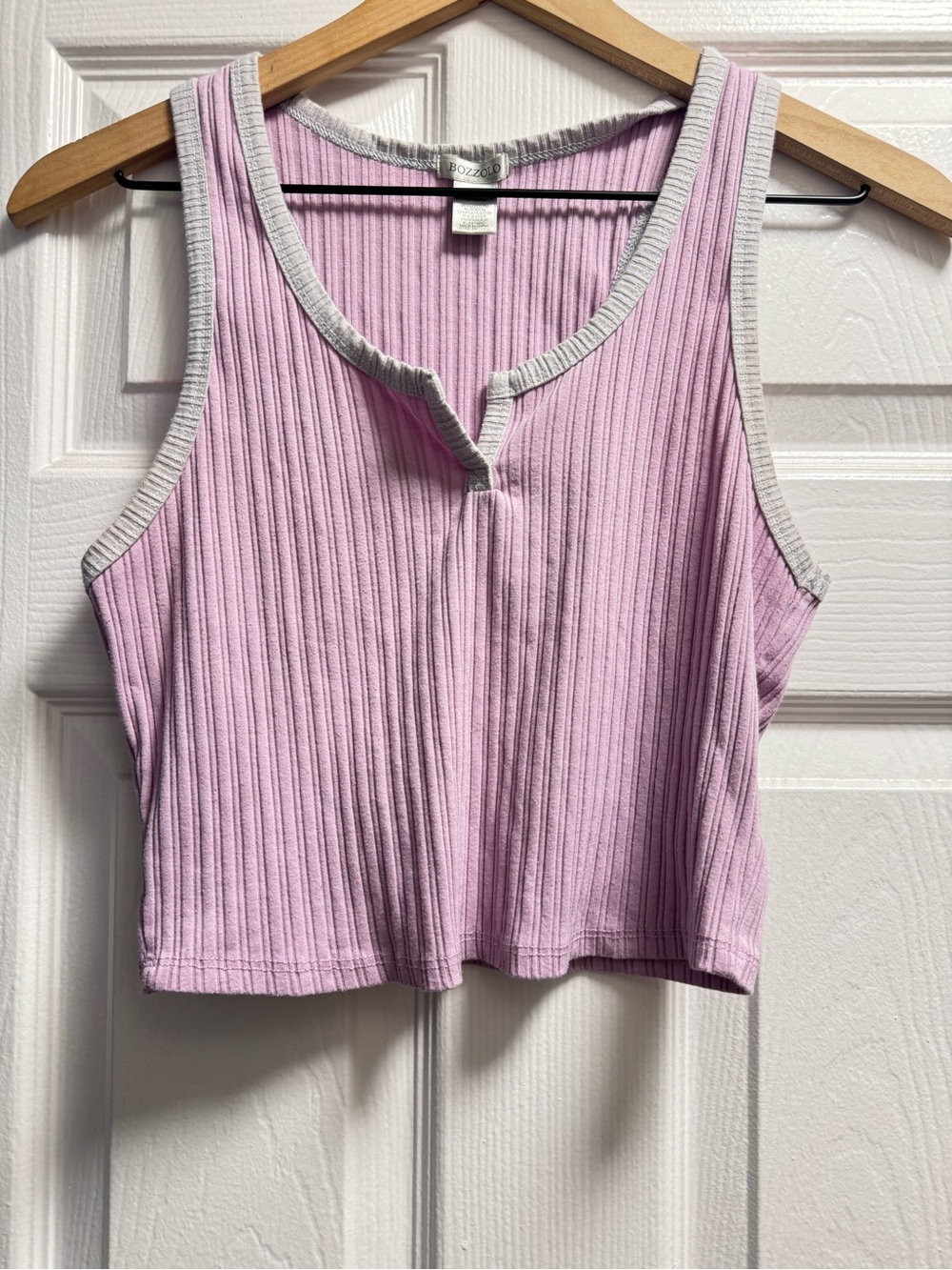 Bozzolo Lavender Ribbed Crop Tank with Gray Trim